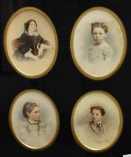 A collection of four 19th century hand-coloured miniatures, most likely a family group with mother