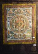 A 20th century Tibetan Mandala Thanhka hanging, hand painted and embellished with gilt on paper,