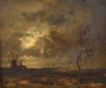 Cecil Lawson (British 19th century) oil on canvas, tumultuous landscape with windmill, signed C