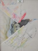 Eugan Hobien (German contemporary) watercolour, illustrated poem in German, on ripped and folded