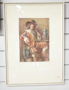 Ern Hill (British 19th/20th century) watercolour, 17th century public house interior scene with