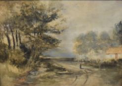 J.Alexander (British 19th Century) English school watercolour, a figure walking down a country