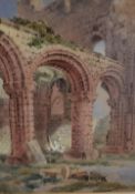 An attractive late 19th/early 20th century English school watercolour, ruined sandstone abbey,