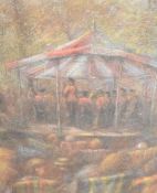 Eiko Yoshimoto (Japanese b.1937) pastels on paper, brass band performing with audience, signed lower