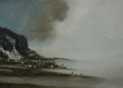 John Bond (British B. 1945) Gouache on paper, 'Rockfall' a costal landscape depicting two men sat on