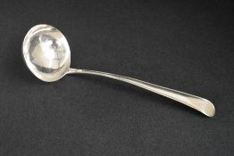 A large George III Irish silver ladle, having thread decoration and 'CS'* monogram to the