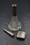 An Edwardian silver vesta case, of square hinged form having scroll engraving and 'PG' monogram,