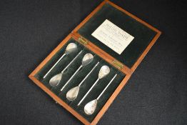 A cased set of Elizabeth II silver Keswick School of Industrial Arts teaspoons, having flattened