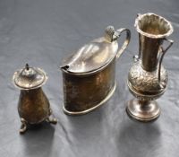 A Victorian silver mustard, of oval form having a moulded rims and blue glass liner, marks for