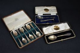 A cased set of George V silver teaspoons, having thread decoration, marks for Sheffield 1928,