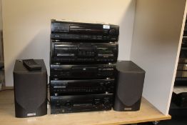 A Kenwood retro style stack system with turntable , graphic equalizer , double cassette , tuner ,