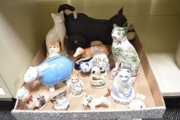 A selection of 19th to 20th-century animal figurines, mostly cats, to include a hand painted Royal