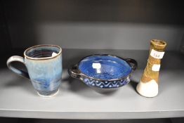 A selection of three 20th-century studio pottery pieces, to include: a Norwegian-style glazed