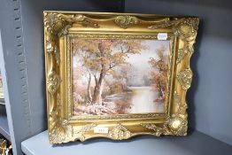 A mid-20th-century framed oil on canvas landscape by Irene Cafieri, depicting an impressionistic