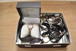 A collection of wristwatches, including Fovicn, Sekonda and a boxed Rotary