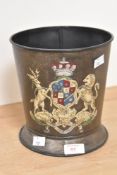 A 20th-century reproduction metal fire bucket style waste paper bin, featuring a prominently