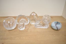 A selection of 20th-century decorative glassware, to include four animal crystal-cut paperweights