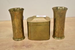 A pair of early 20th-century Keswick School of Industrial Arts (KSIA) Arts and Crafts brass bud