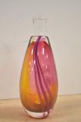 A contemporary studio glass perfume bottle, of a vibrant, iridescent lustre of shades of pink and