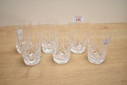 A set of six 20th-century Stuart Crystal Knightsbridge Cut whiskey tumblers, featuring hand-cut