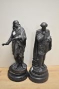 Two 20th-century spelter sculptures of Shakespeare and Milton, presented upon turned wooden bases,