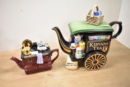 Two 20th-century ceramic novelty teapots, to include a large Kirvans Tea Cart by Paul Cardew Design,