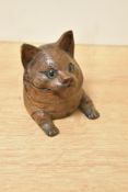A late 19th to early 20th-century Black Forest-style cat inkwell by 'S.R Hilari', featuring carved