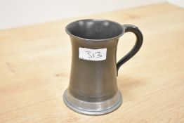 A mid-19th-century Thomas Holgate of Liverpool Scottish-style half-pint pewter tankard, featuring