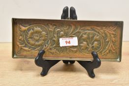 An early 20th-century Arts and Crafts brass pen tray, unmarked but presumed Keswick School of