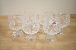 A set of six 20th-century Stuart Crystal Montrose brandy glasses, featuring wide rounded bowls