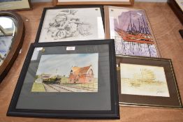 A selection of four 20th-century artworks in varying styles, to include a signed 1989 Philip Crome