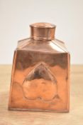 An early 20th-century Hilton Ware Arts and Crafts copper tea caddy, featuring a decorative