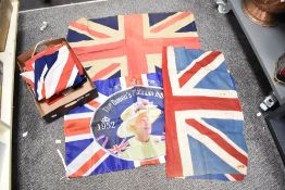 A selection of five 20th-century Union flags, to include fabric flags of varying sizes, of which