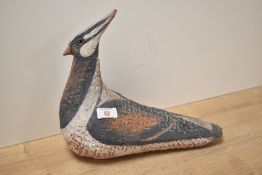 A charming modern studio pottery shorebird sculpture by Anna Adams, of freehand form, featuring a
