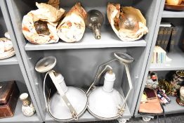 Two mid-20th-century Falks Industrial metal pendant lights, of very heavy-duty construction, with