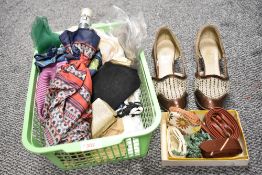 A collection of ladies accessories circa 1930-1950s, comprising a pair of blue tinted butterfly
