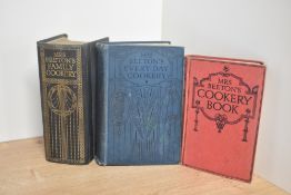 Cookery. Mrs Beeton's. Three titles. Family Cookery; Every-Day Cookery; Cookery Book. No dates,