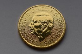 A Charles III 2023 Royal Mint BU Gold £100 Coin 31.22 Grams (1oz), Rev Britannia 999.9 Fine Gold ,