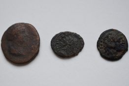 Three Bronze Roman Coins, 1st Century BC ? Roman Republic Hercules, Obv Head Facing Right, Rev