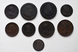 A George III 1820 Silver Shilling, Rev Crowned Shield In Garter, A George III 1775 Halfpenny, Rev