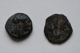 A Bronze Greek 2nd Century BC Helenistic Head Of Isis, Weight 4.56 Grams, Diameter 15 mm, A Bronze