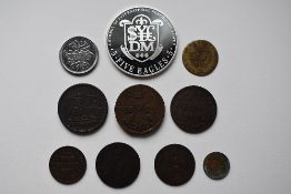 A Copper Swedish 1767 2 Ore, A 19th Century Barnsley Token Jackson & Listers, Rev Image Of A Loom, A