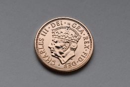 A Charles III 2023 Royal Mint BU Gold Sovereign,Obv Charles Wearing Tudor Crown, Rev George And