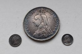 A Queen Victoria 1887 Jubilee Bust Silver Double Florin ( Blue Tone), A Queen Victoria 1839 Silver