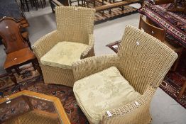 A pair of modern canework armchairs (non compliant cushions not included) , width approx. 70cm