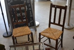 A pair of attractive early 20th century rush-seated oak bedroom chairs, seat height 44cm