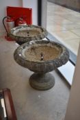 A pair of limestone campagna style planters (ex Hawkshead Hall, Bolton Le Sands - Coulston),