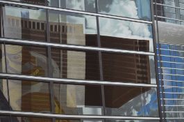 After Brendan Neiland (British b.1941) Screen print 'Cityscape' a close up of a glass building