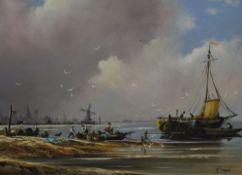 Peter Stein (British b.1927) oil on canvas 'End of the Day', maritime scene with boats bringing