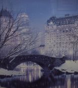 After Rod Chase (American contemporary) Lithograph 'Twilight in Central Park' a winter scene focused